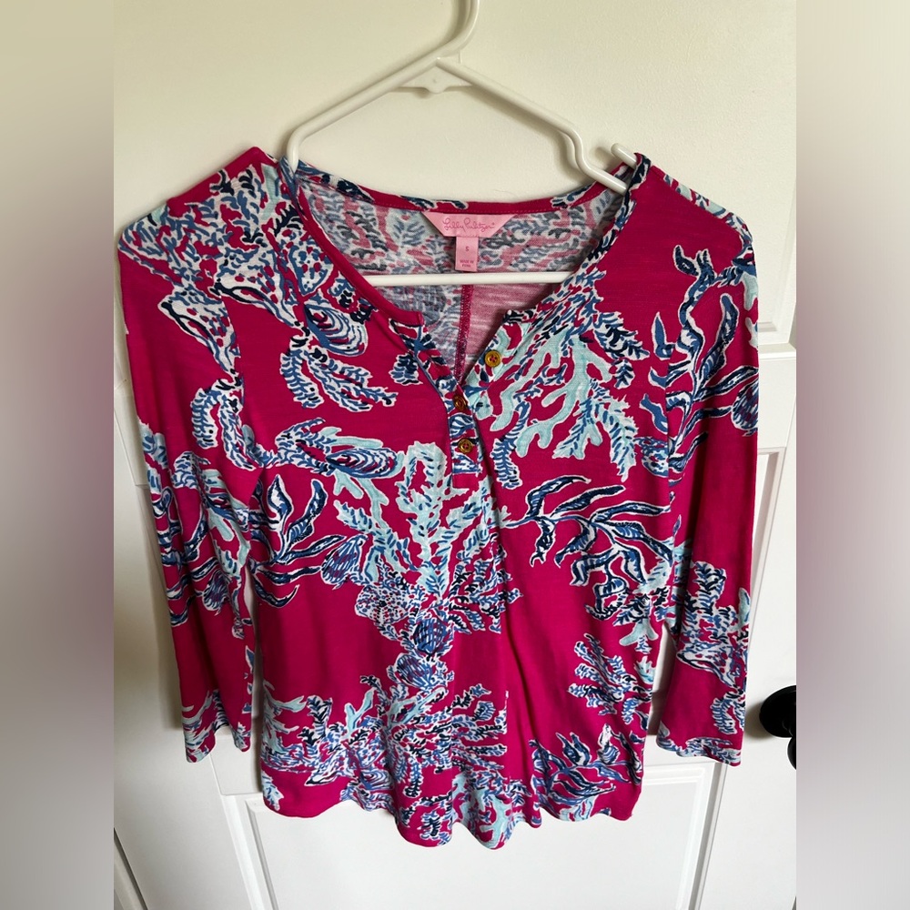 Lilly Pulitzer Kirby Samba Pink Coral Pink Henley Top